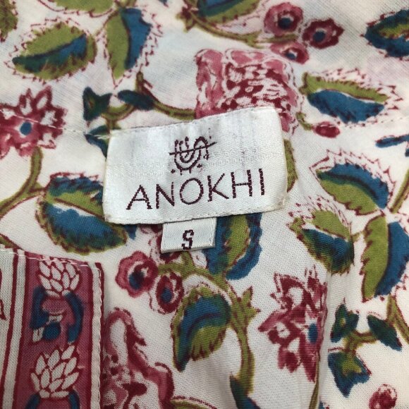 Anokhi Ivory Floral Block Print Kaftan Tunic Dress Size S Cotton - Picture 5 of 7